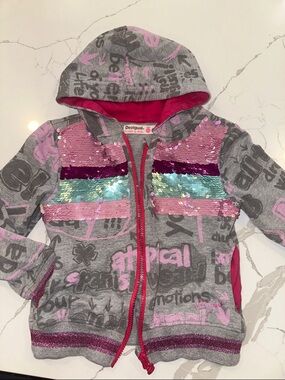 Desigual Gray Hoodie with Pink, Teal & Purple Sequin Panels